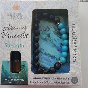 Serene Living Aromatherapy Bracelet Turquoise Lava Rock Beaded 7.5in Healing